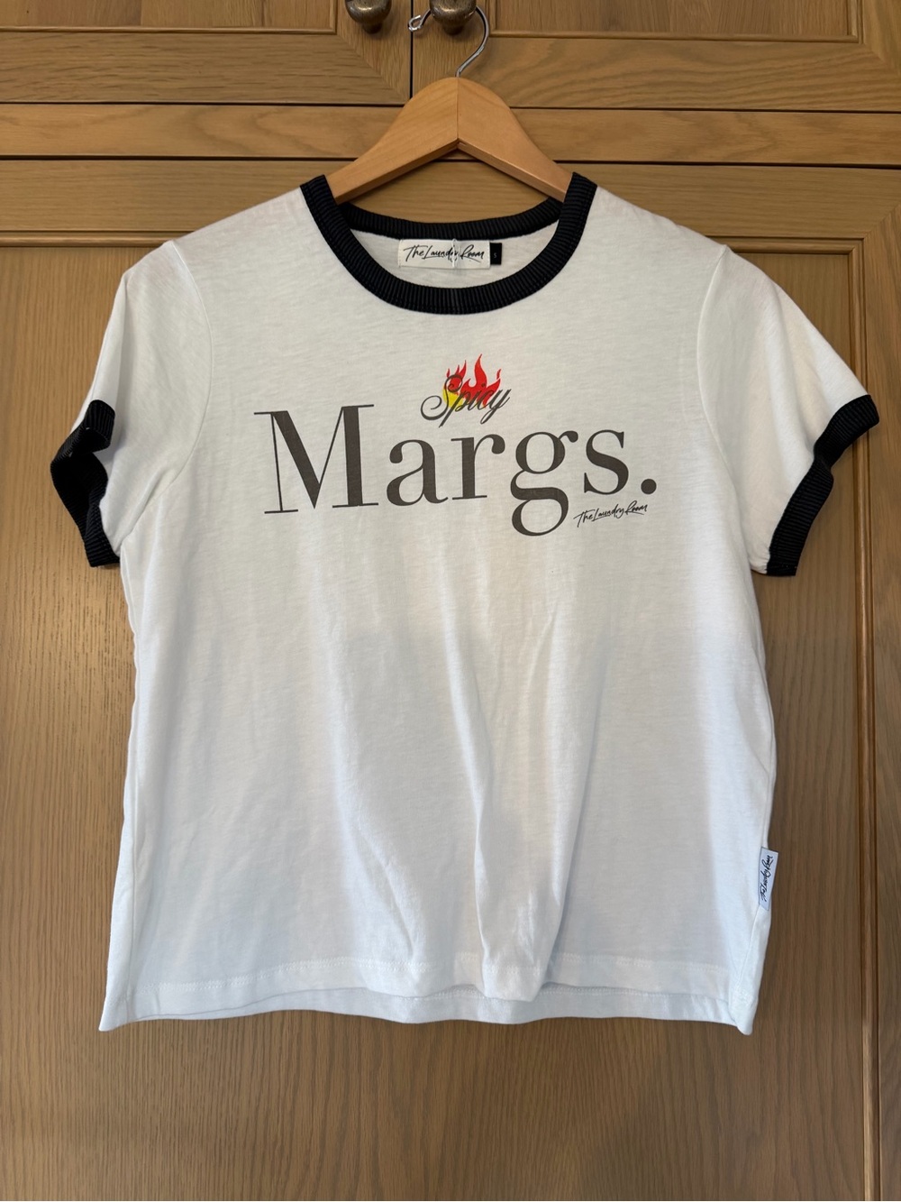 NWOT The Laundry Room Margs Graphic Ringer Tee in White/Black / small